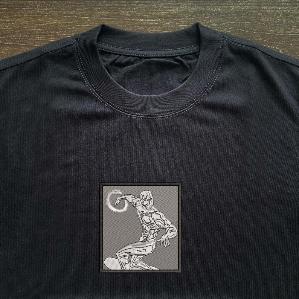 Silver Surfer Art Embroidere Black T shirt (3) Thumbnails T shirt Gallery