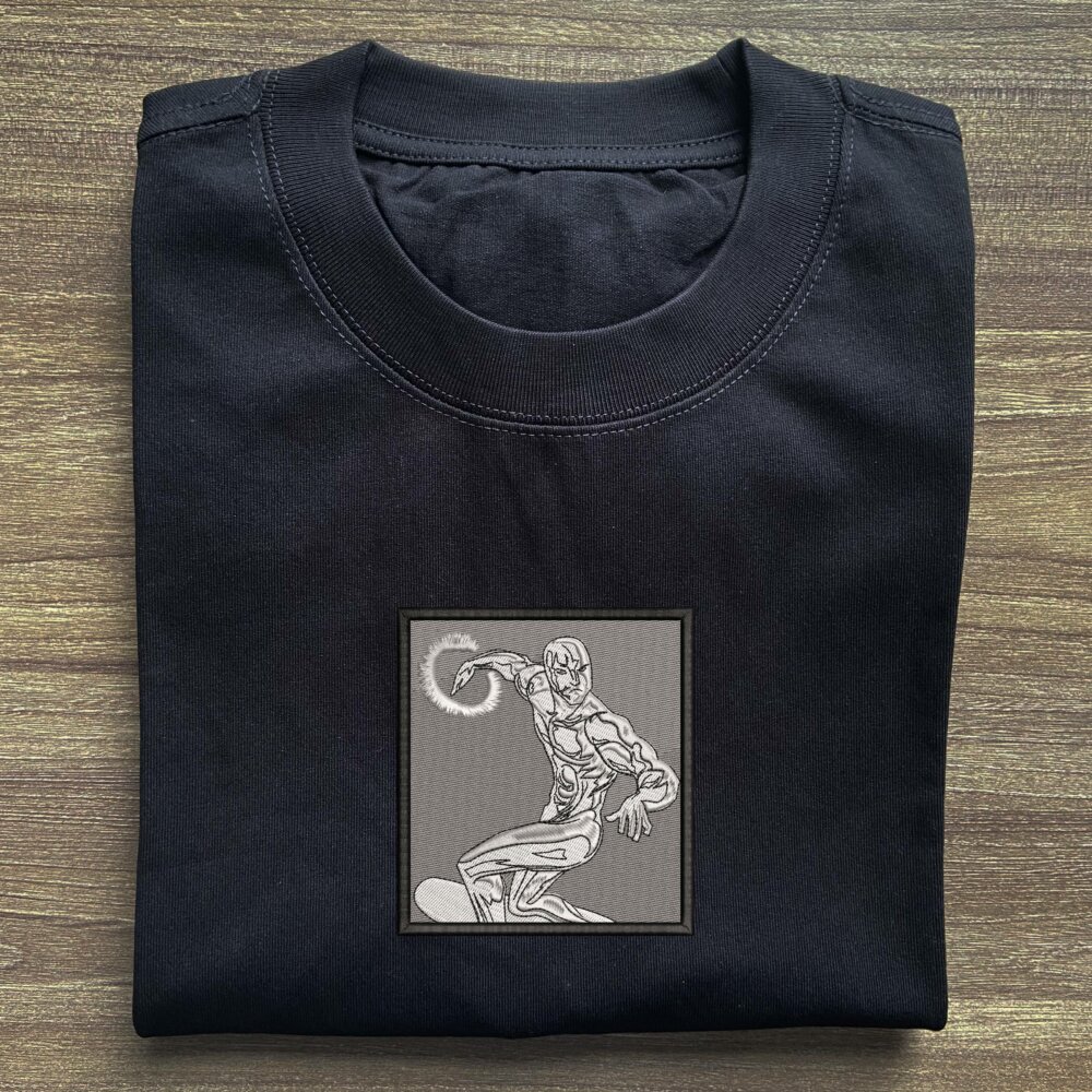 Silver Surfer Art Embroidered Black T shirt (2) Main Thumbnails T shirt