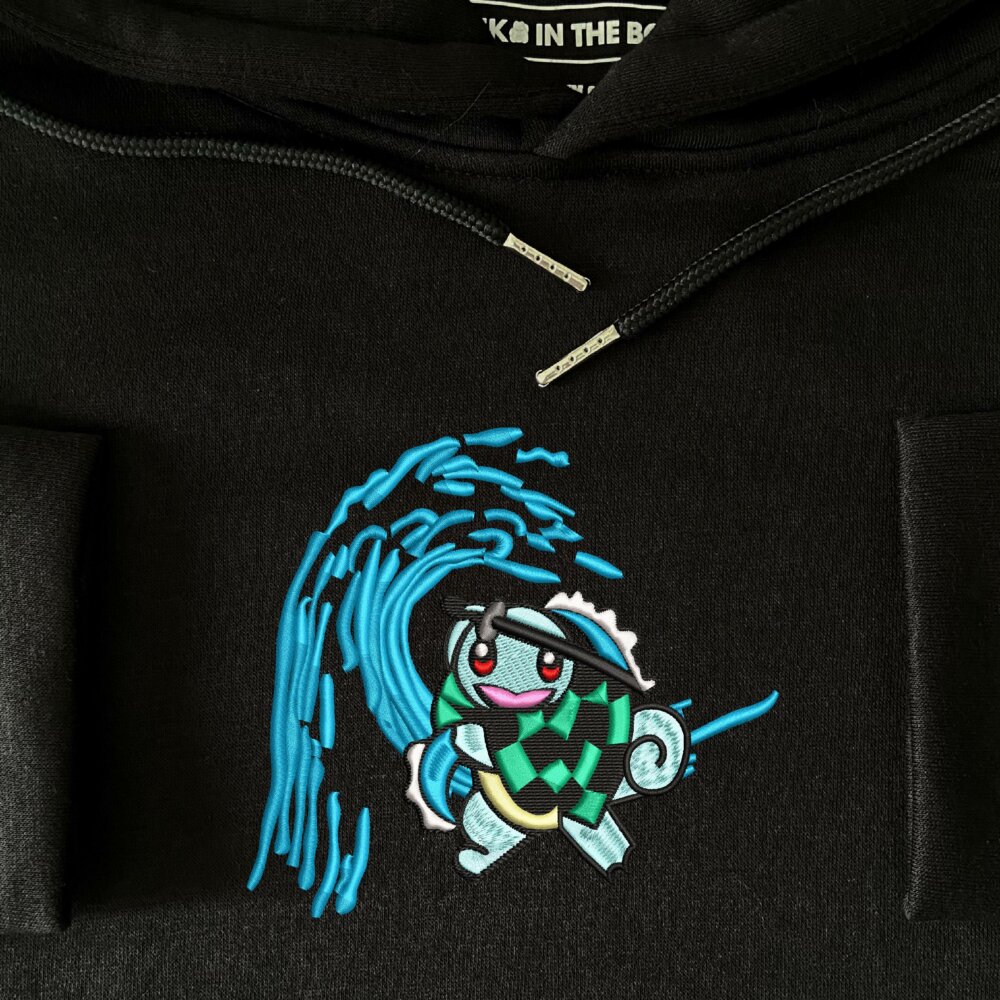 Squirtle Tanjiro Art Embroidere Hoodie Black (3)