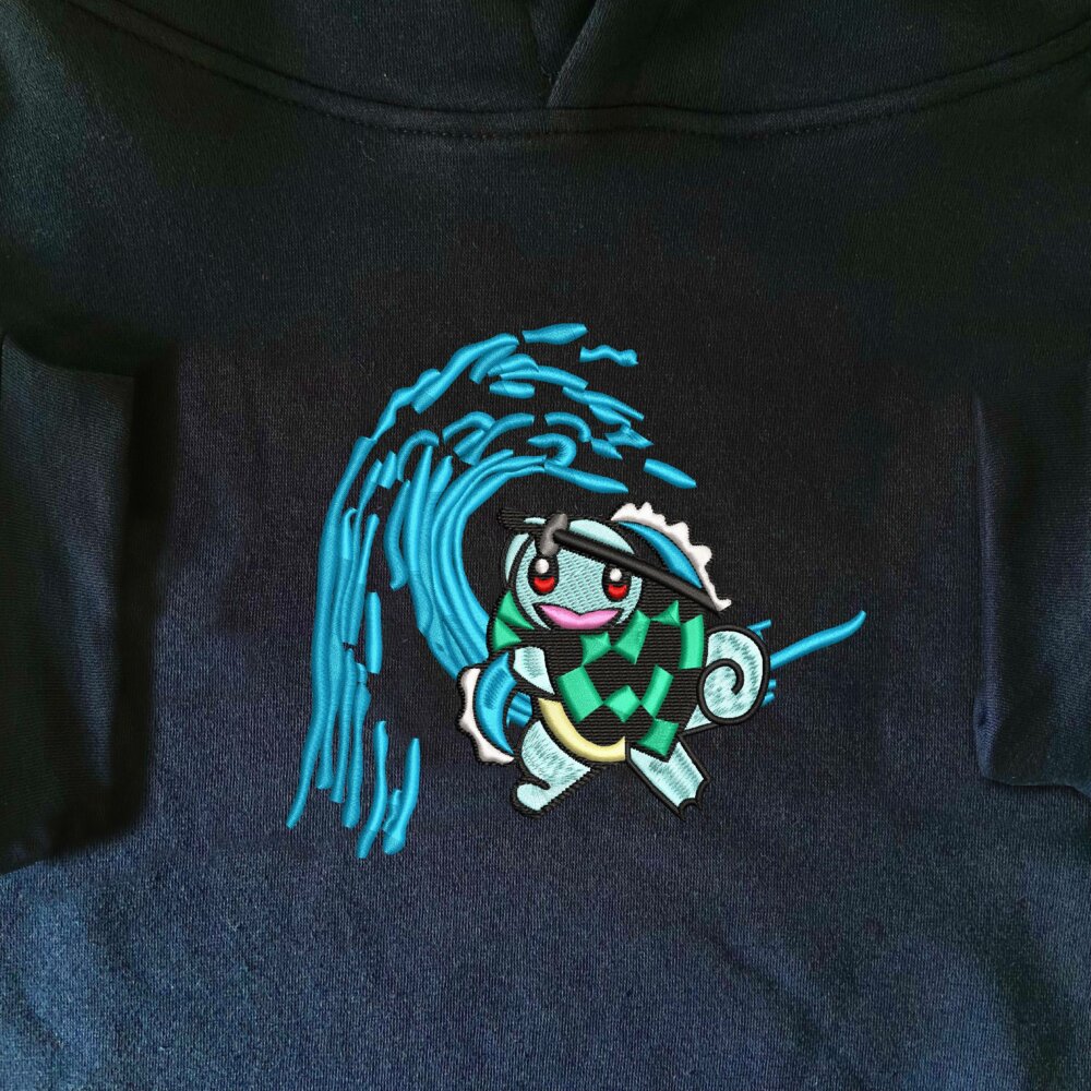 Squirtle Tanjiro Art Embroidere Hoodie Navy (1)