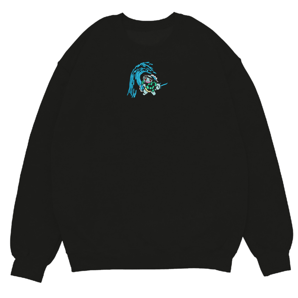 Squirtle Tanjiro Art Embroidere Sweatshirt Black