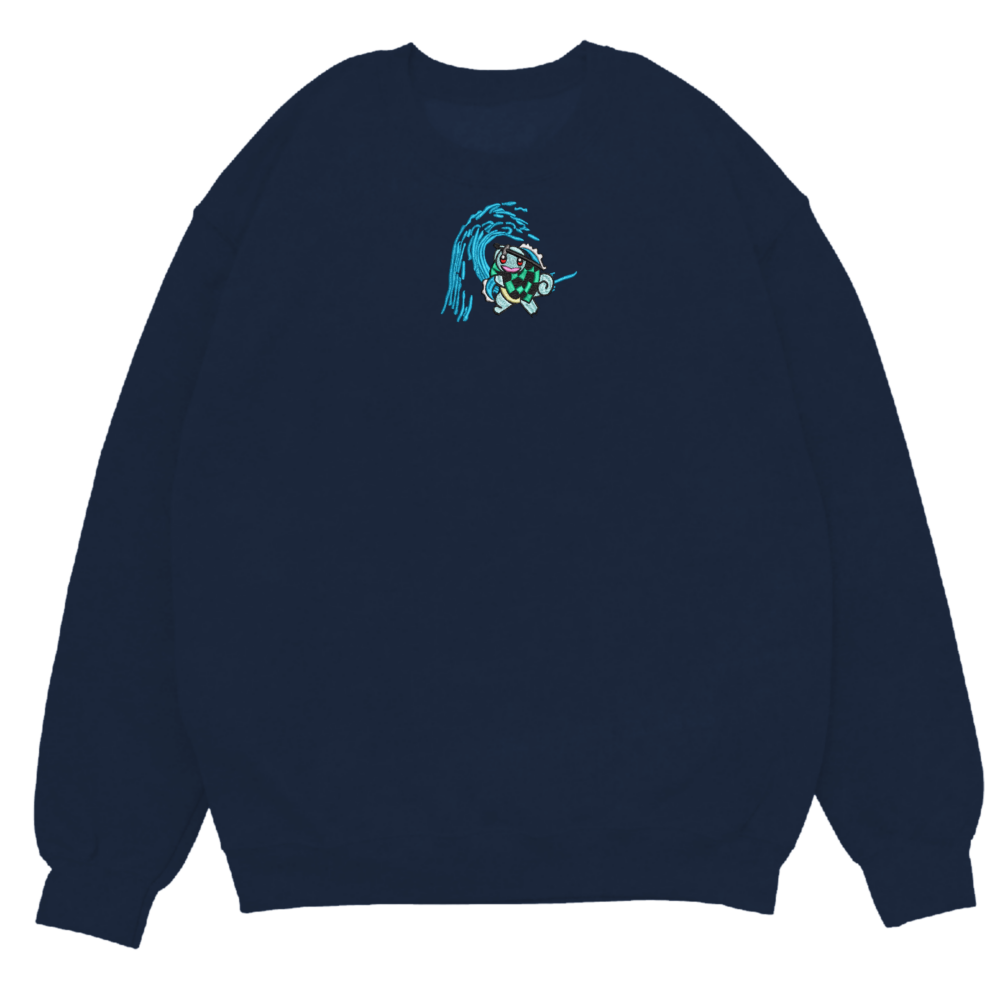 Squirtle Tanjiro Art Embroidere Sweatshirt Navy