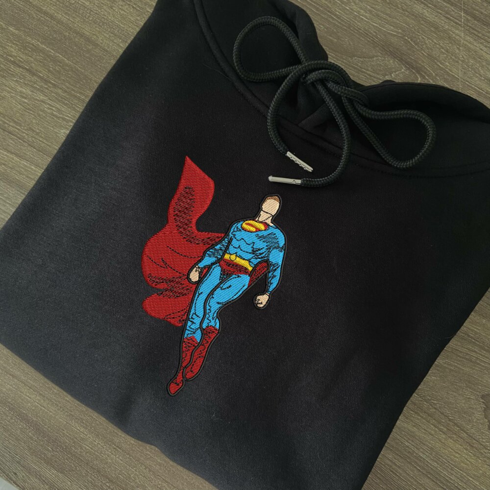 The Superman Art Embroidere Hoodie Black