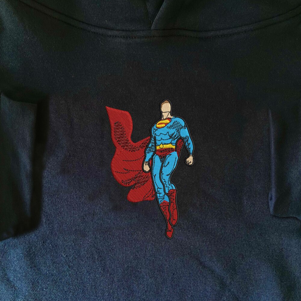 The Superman Art Embroidere Hoodie Navy (1)