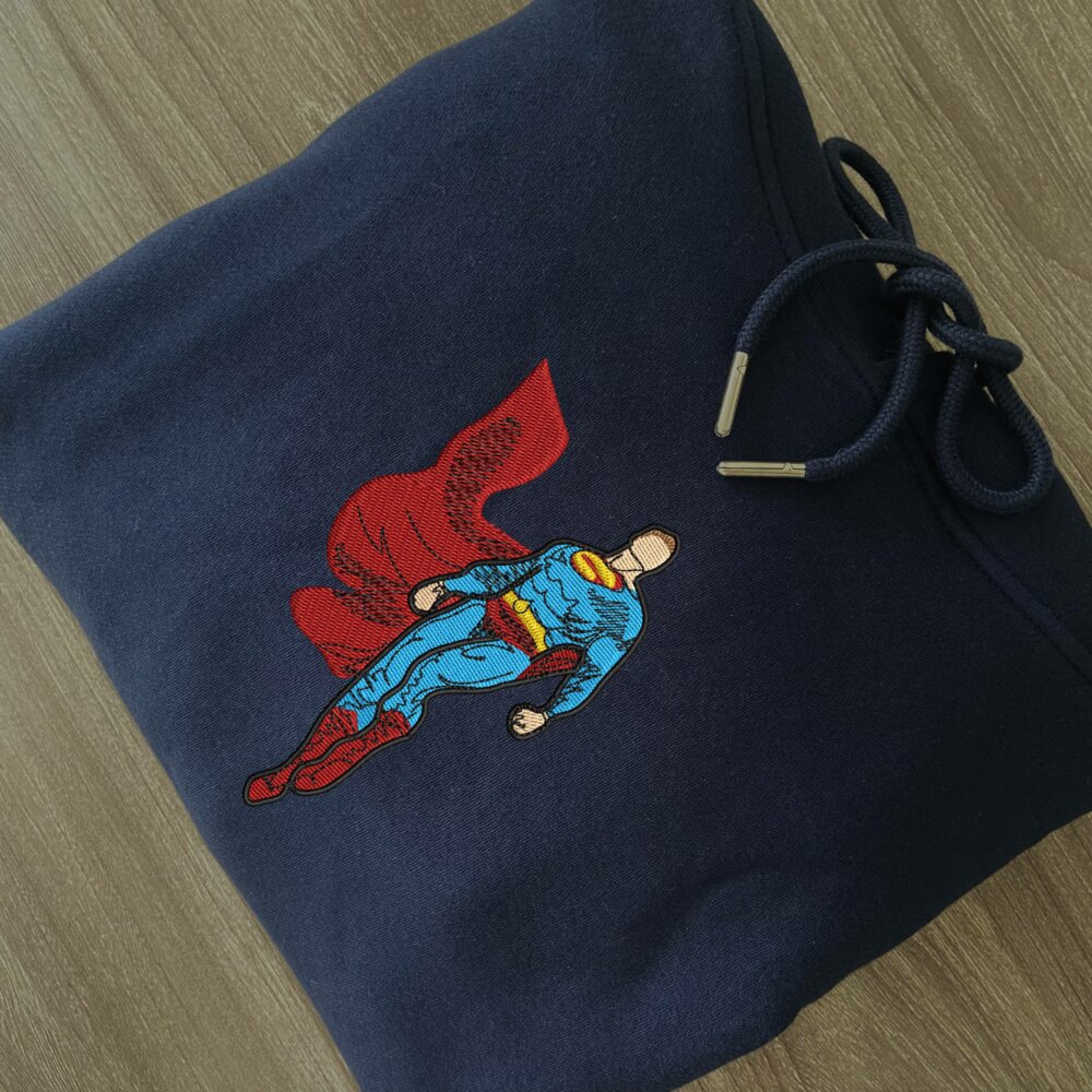 The Superman Art Embroidere Hoodie Navy (2)