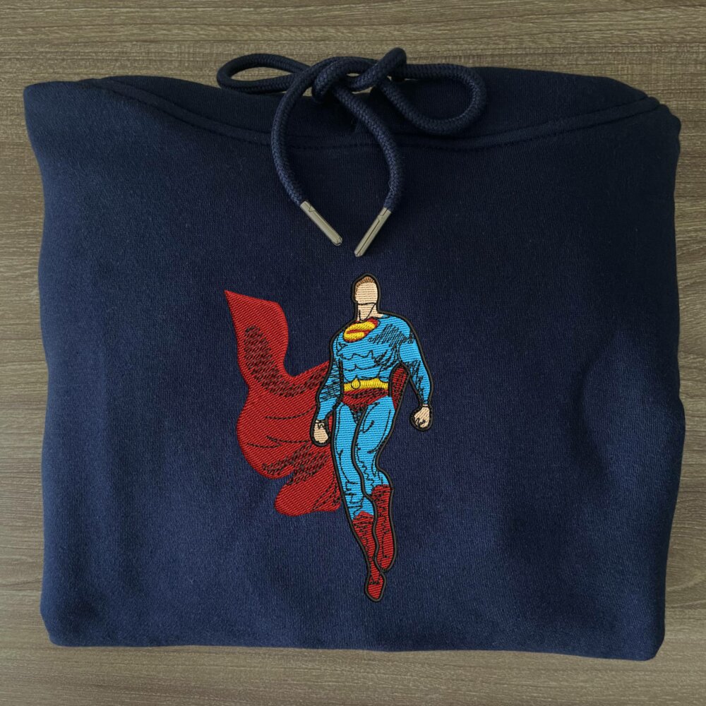 The Superman Art Embroidere Hoodie Navy (3)