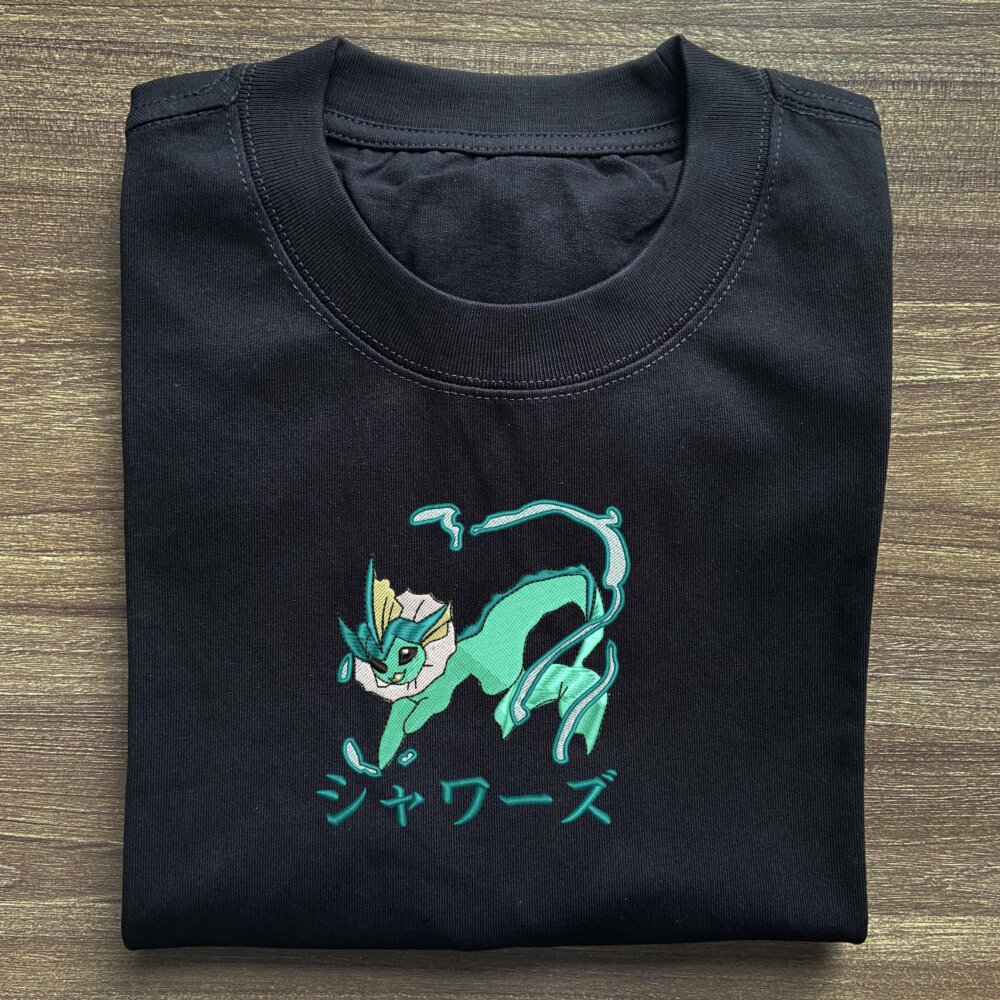 Vaporeon Art Embroidered Black T shirt (2) Main Thumbnails T shirt