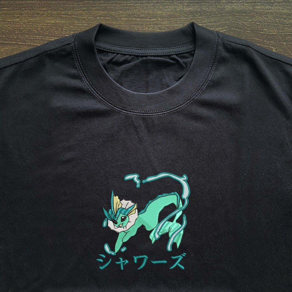 Vaporeon Art Embroidered Black T shirt (3) Thumbnails T shirt Gallery