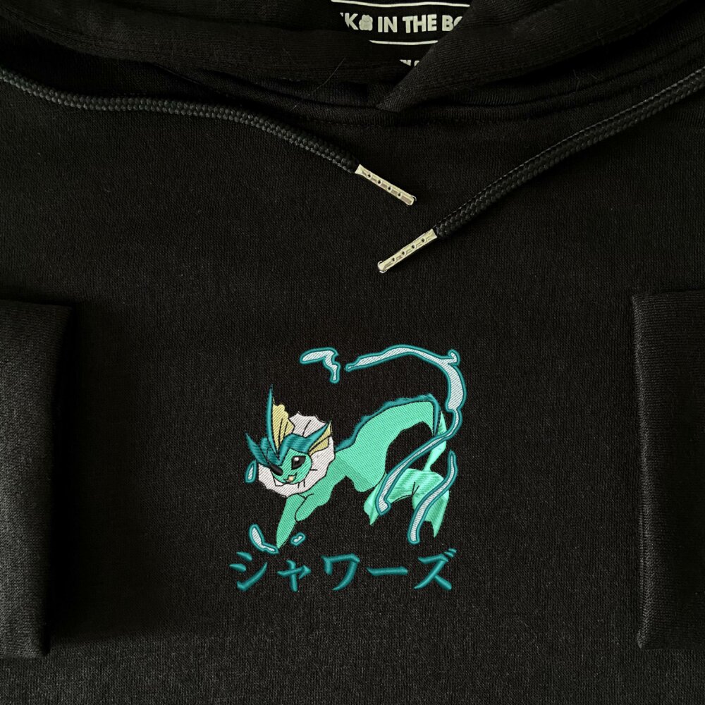 Vaporeon Art Embroidered Hoodie Black (1)