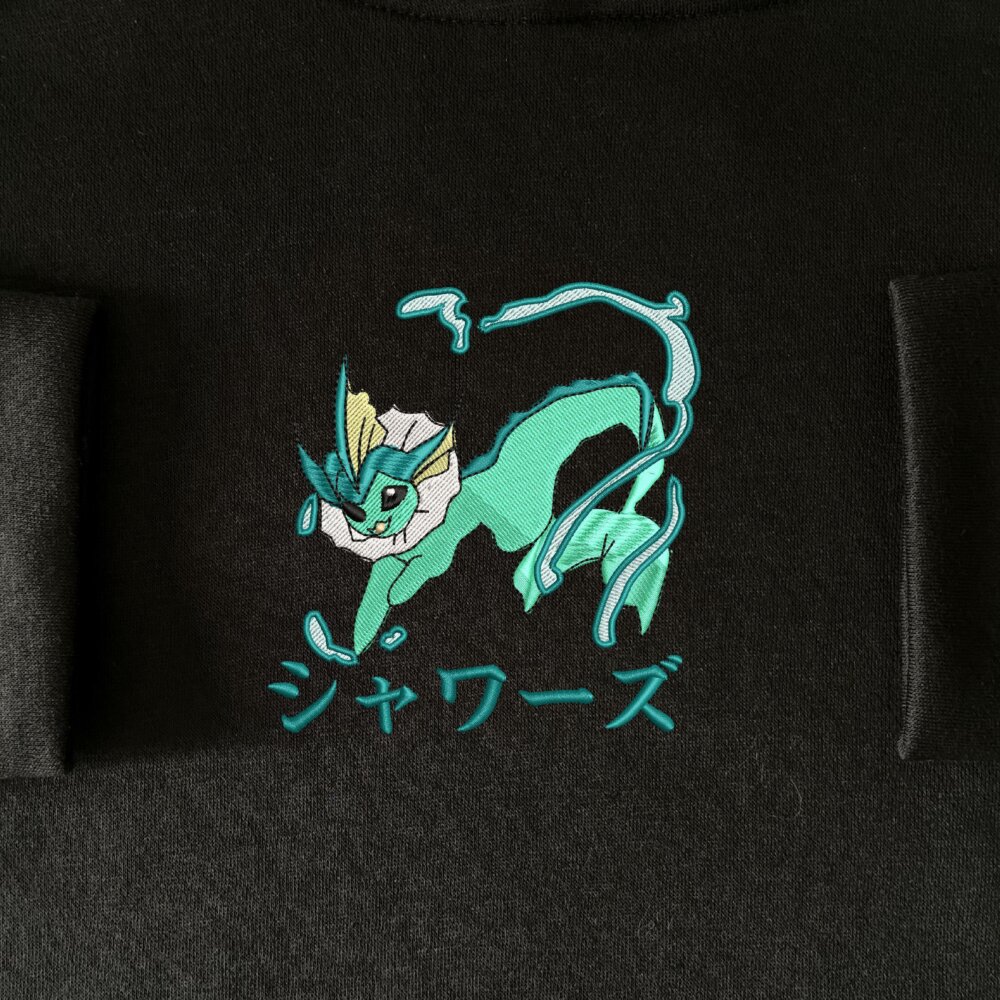 Vaporeon Art Embroidered Hoodie Black (2) Main Thumbnails Sweatshirt