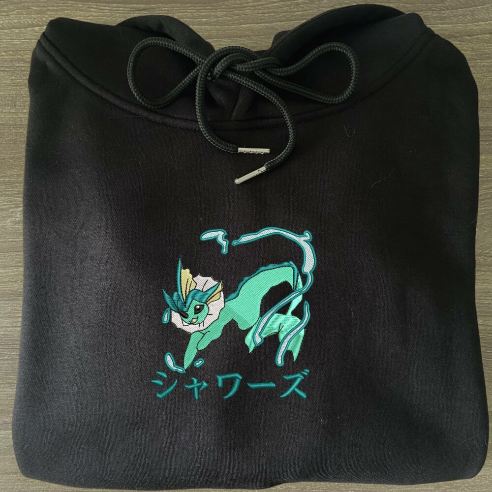 Vaporeon Art Embroidered Hoodie Black (4)