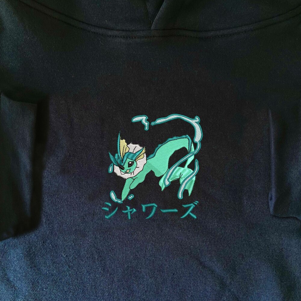 Vaporeon Art Embroidered Hoodie Navy (1)