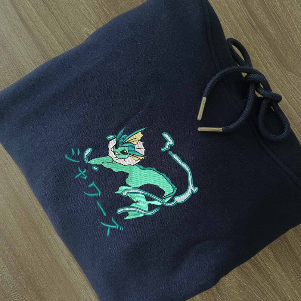 Vaporeon Art Embroidered Hoodie Navy (2)