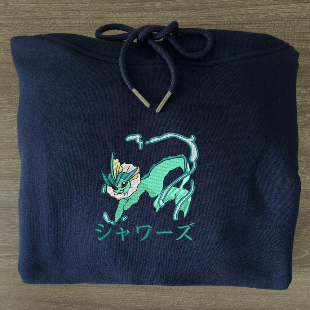 Vaporeon Art Embroidered Hoodie Navy (3)