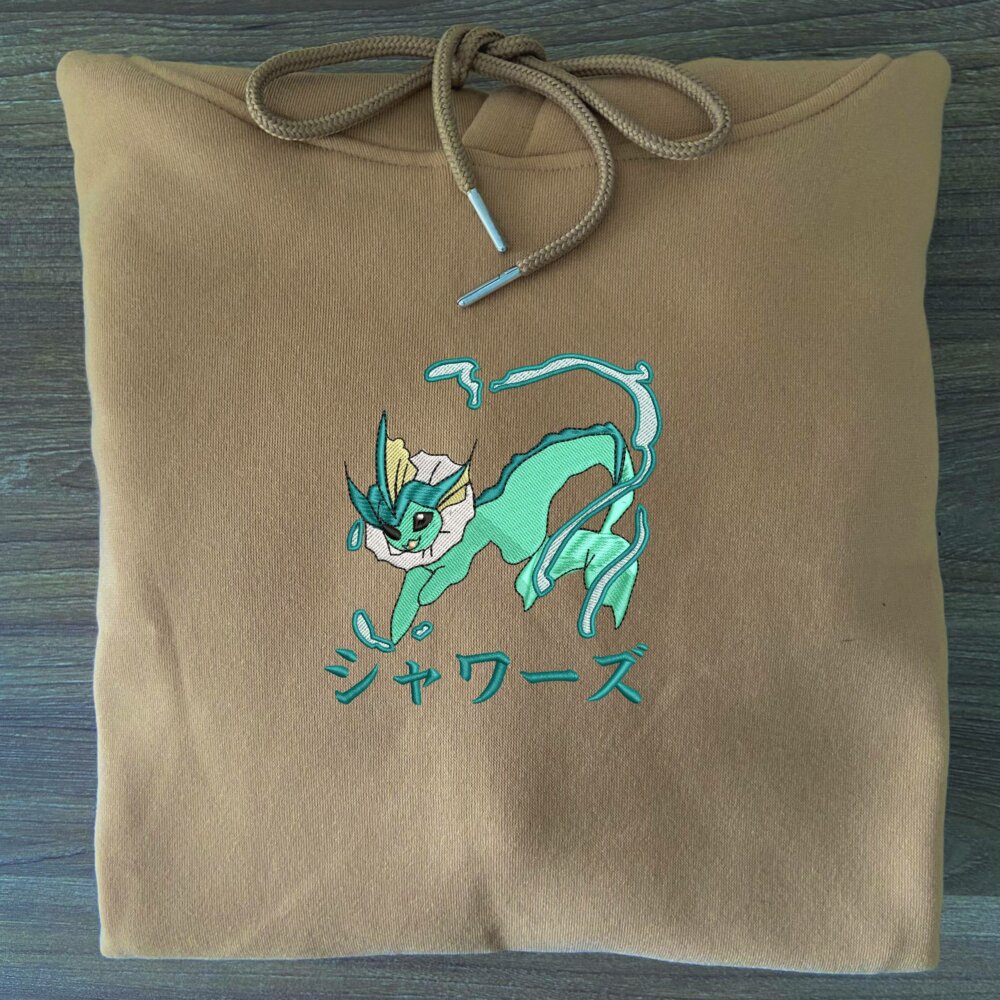 Vaporeon Art Embroidered Hoodie Sand (3)