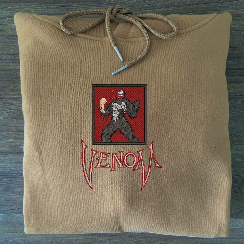 Venom Art Embroidered Hoodie Sand (3)