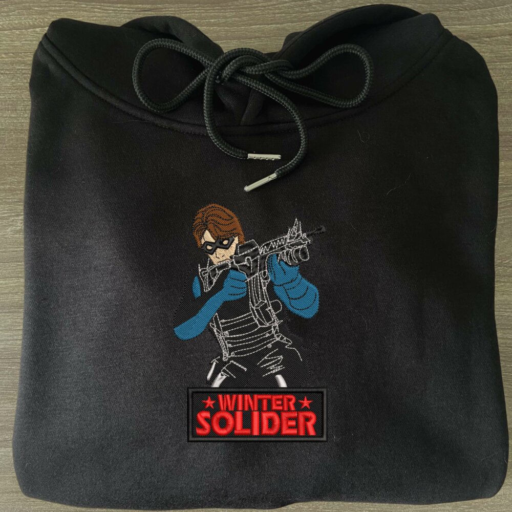 Winter Soldier Art Embroidered Hoodie Black (2)