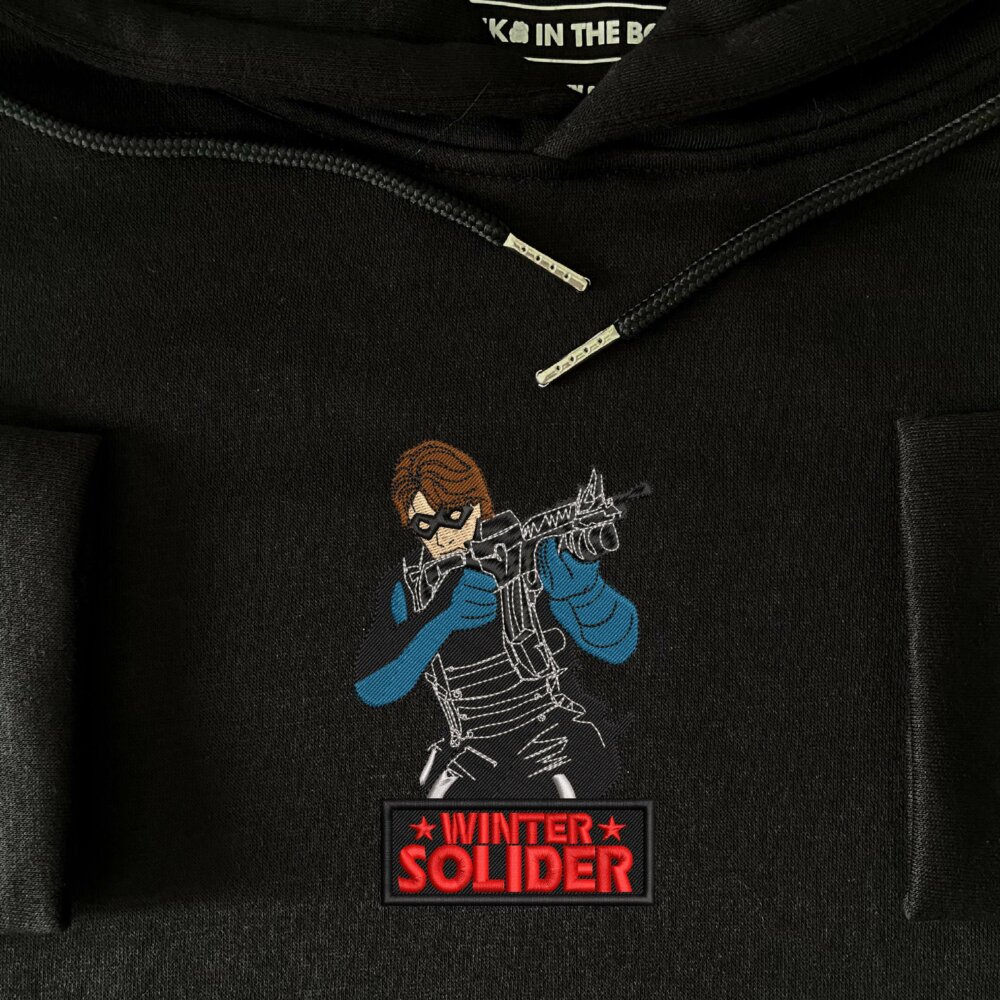 Winter Soldier Art Embroidered Hoodie Black (3)