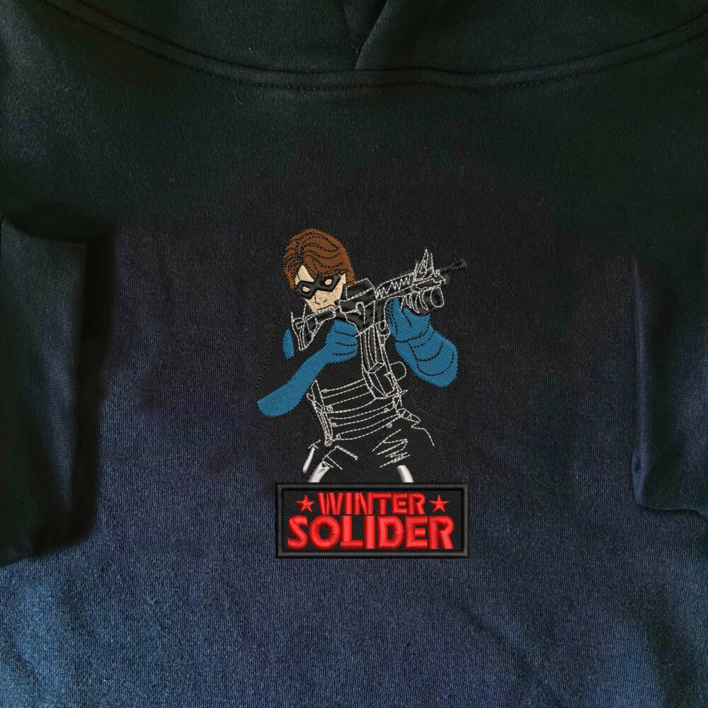 Winter Soldier Art Embroidered Hoodie Navy (1)