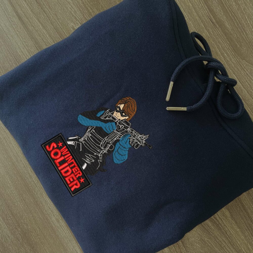 Winter Soldier Art Embroidered Hoodie Navy (2)