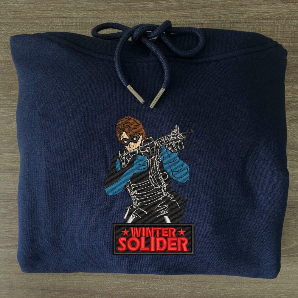 Winter Soldier Art Embroidered Hoodie Navy (3)