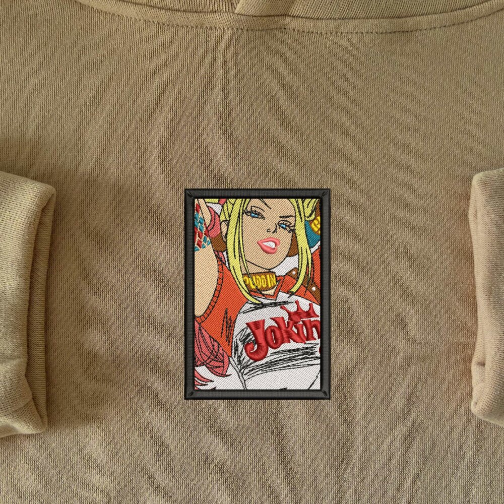 Harley Quinn Embroidered Hoodie Sand (1)