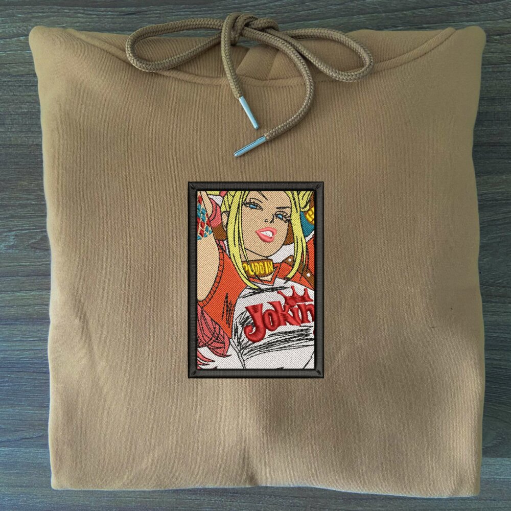 Harley Quinn Embroidered Hoodie Sand (3)