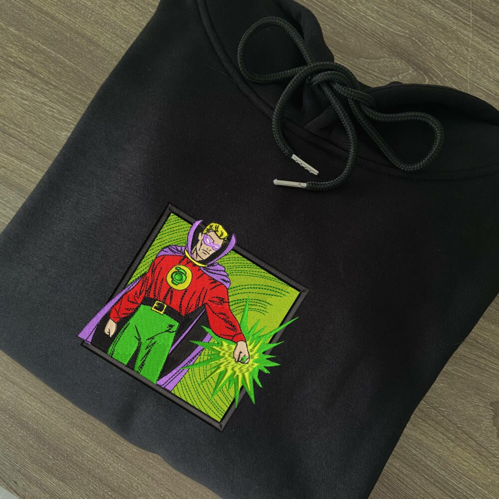 Emerald Sentinel Art Embroidered Hoodie Black (2)