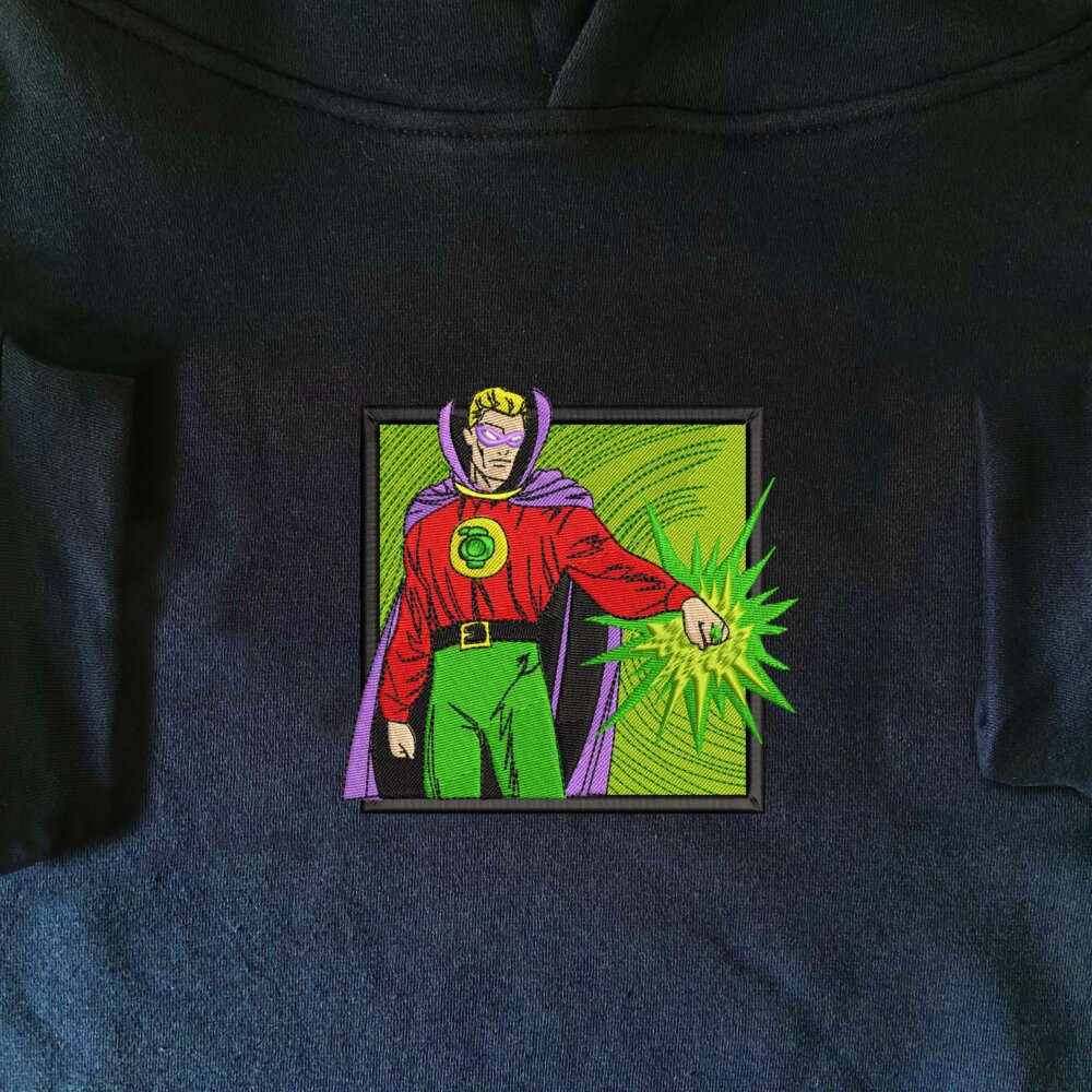 Emerald Sentinel Art Embroidered Hoodie Navy (1)