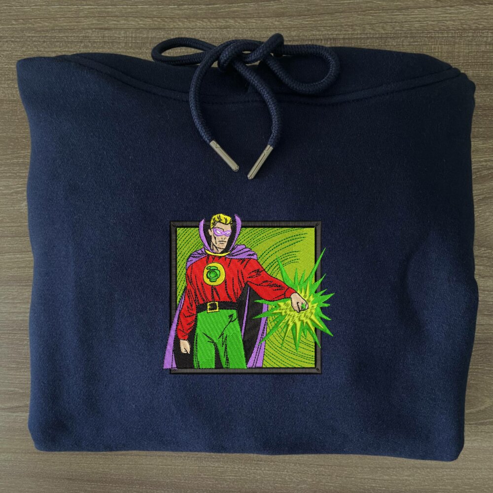 Emerald Sentinel Art Embroidered Hoodie Navy (3)