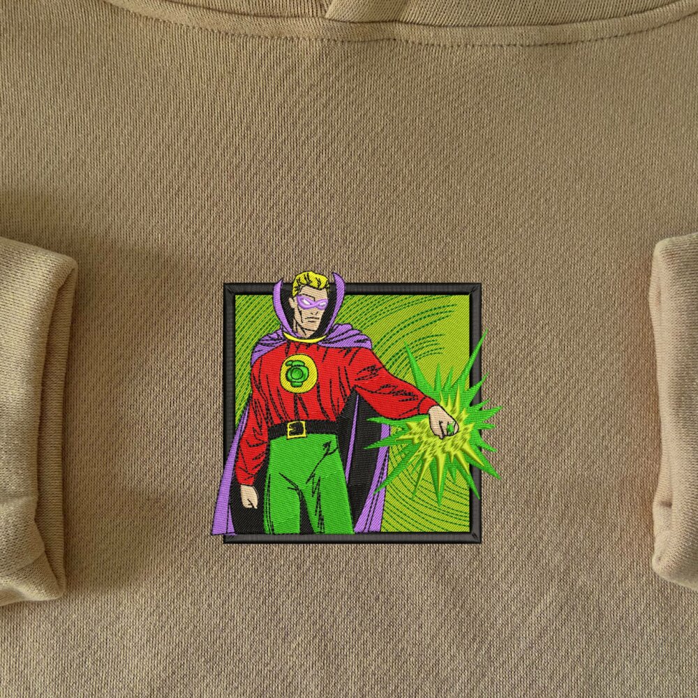 Emerald Sentinel Art Embroidered Hoodie Sand (1)