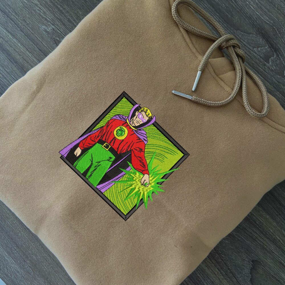 Emerald Sentinel Art Embroidered Hoodie Sand (2)