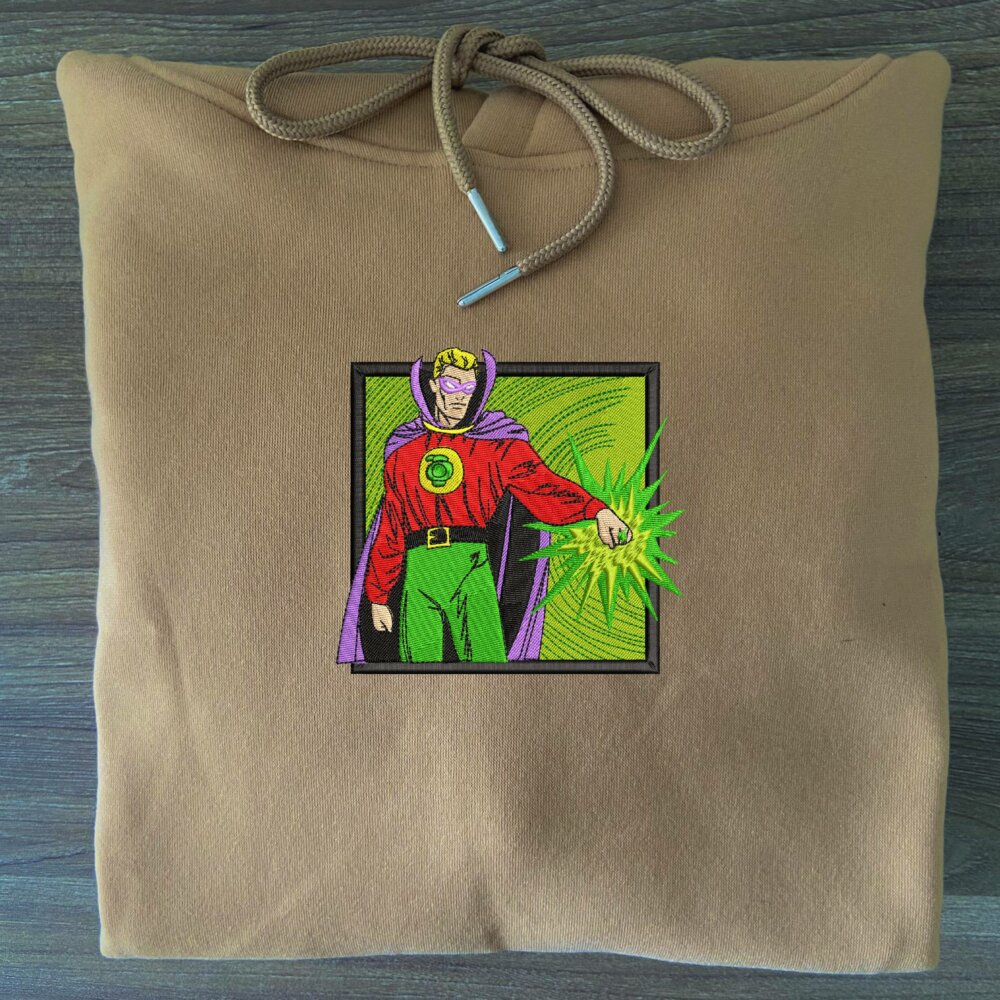 Emerald Sentinel Art Embroidered Hoodie Sand (3)