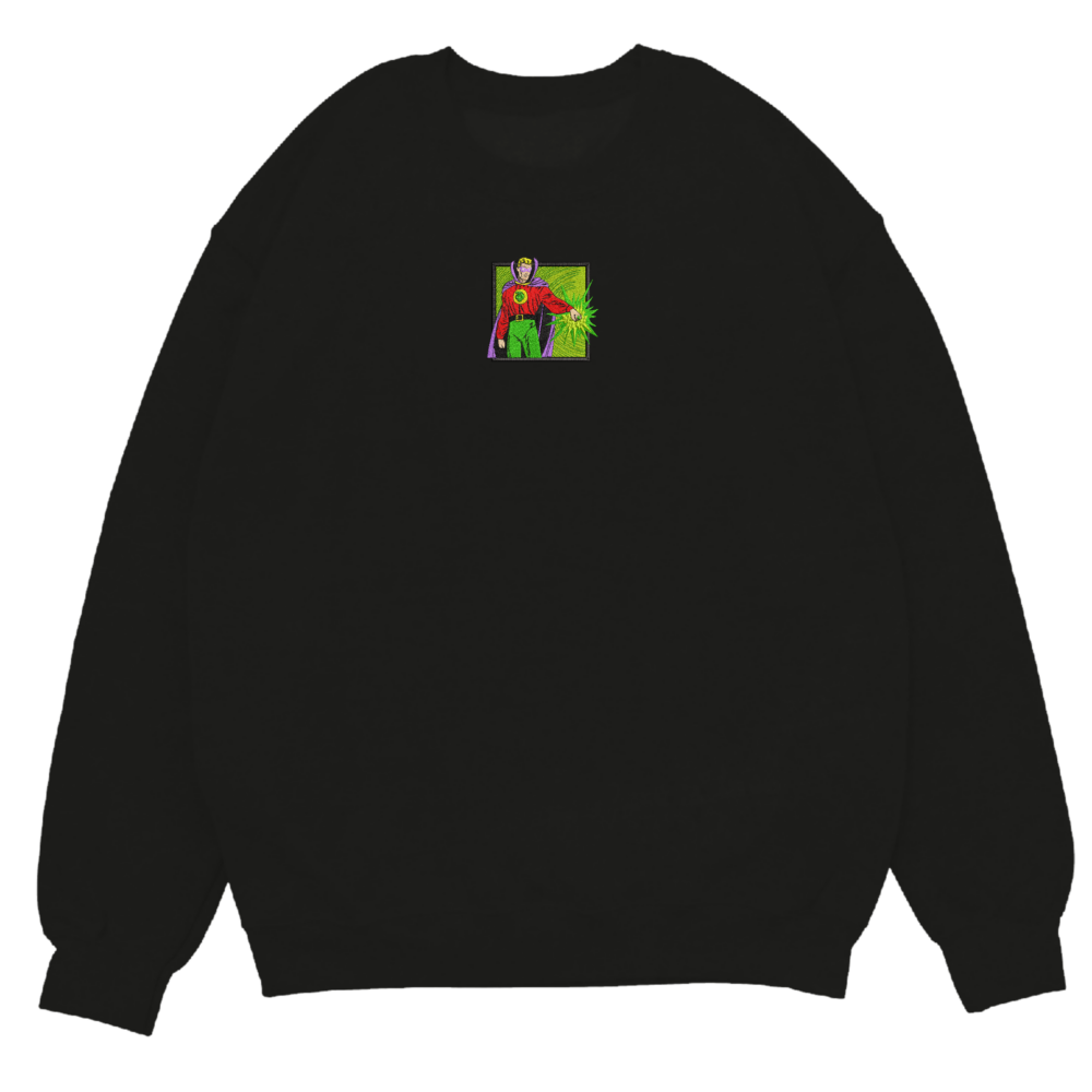 Emerald Sentinel Art Embroidered Sweatshirt Black