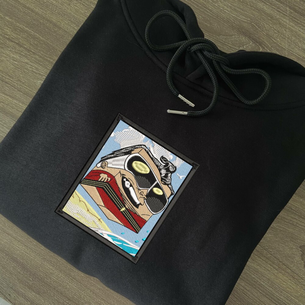 Stretchy Trickster Art Embroidered Hoodie Black (2)