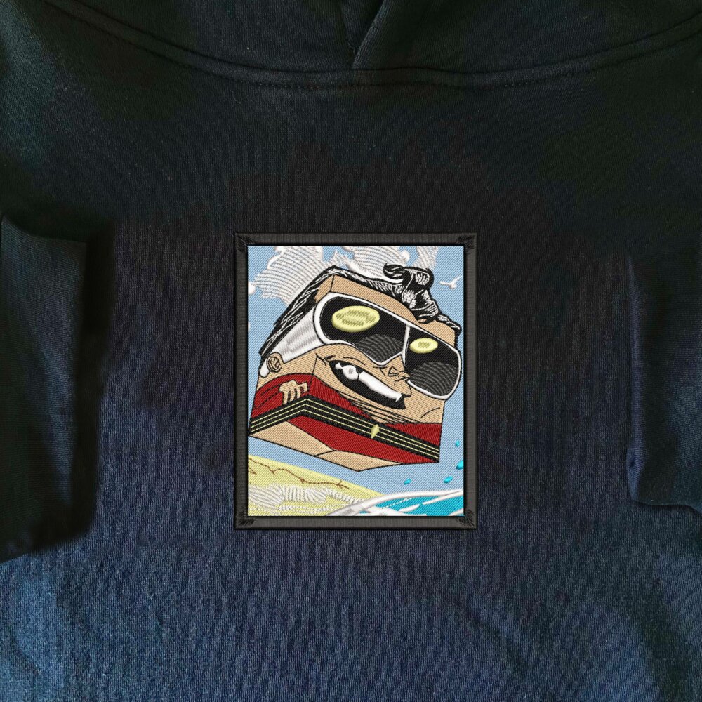 Stretchy Trickster Art Embroidered Hoodie Navy (1)