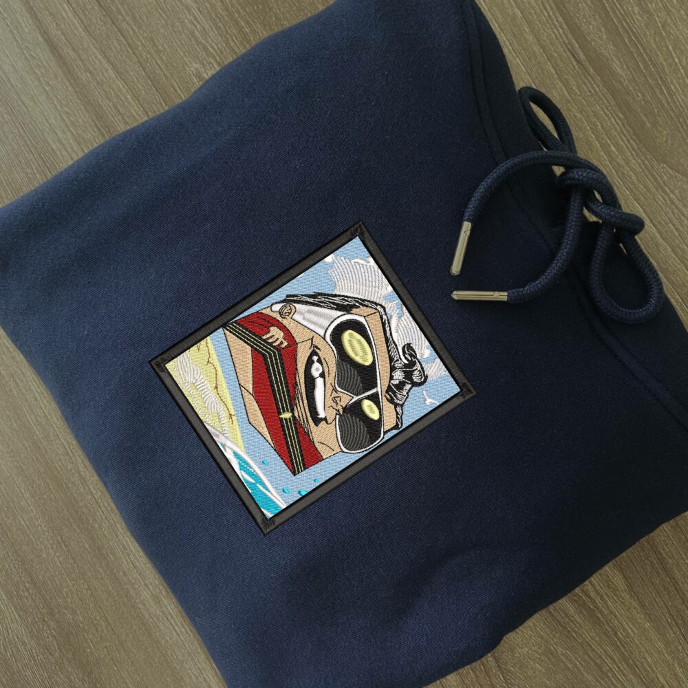 Stretchy Trickster Art Embroidered Hoodie Navy (2)