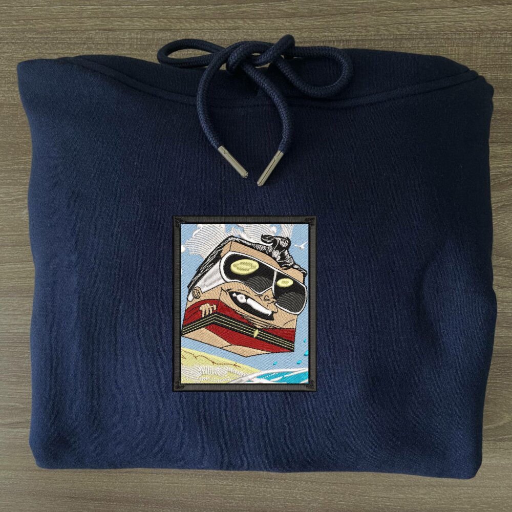 Stretchy Trickster Art Embroidered Hoodie Navy (3)