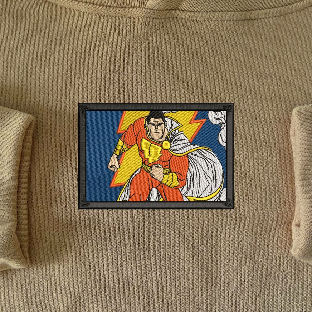 Thunder Hero Art Embroidered Hoodie Sand (1)