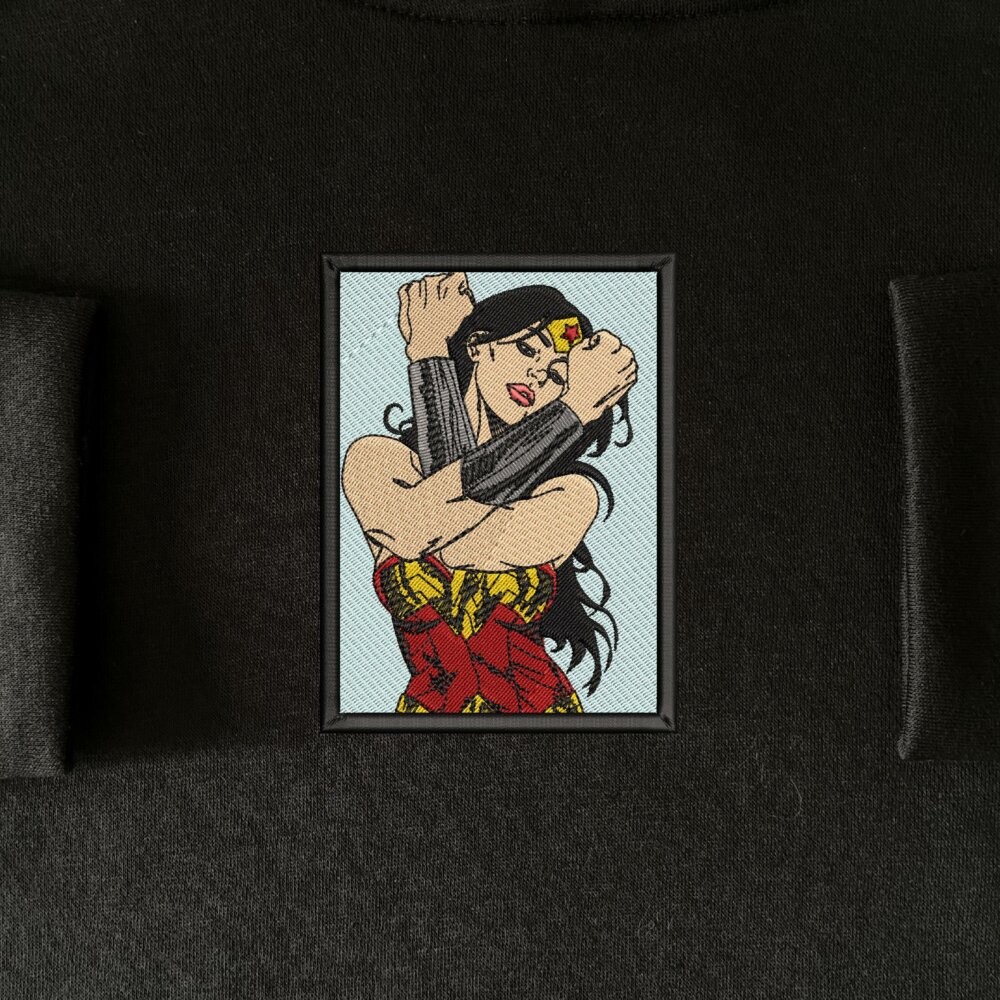 Wonder Woman Art Embroidered Hoodie Black (1)