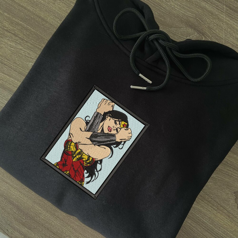 Wonder Woman Art Embroidered Hoodie Black (2)