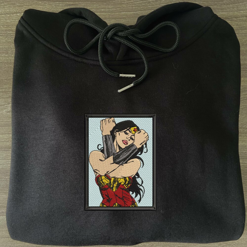 Wonder Woman Art Embroidered Hoodie Black (3)