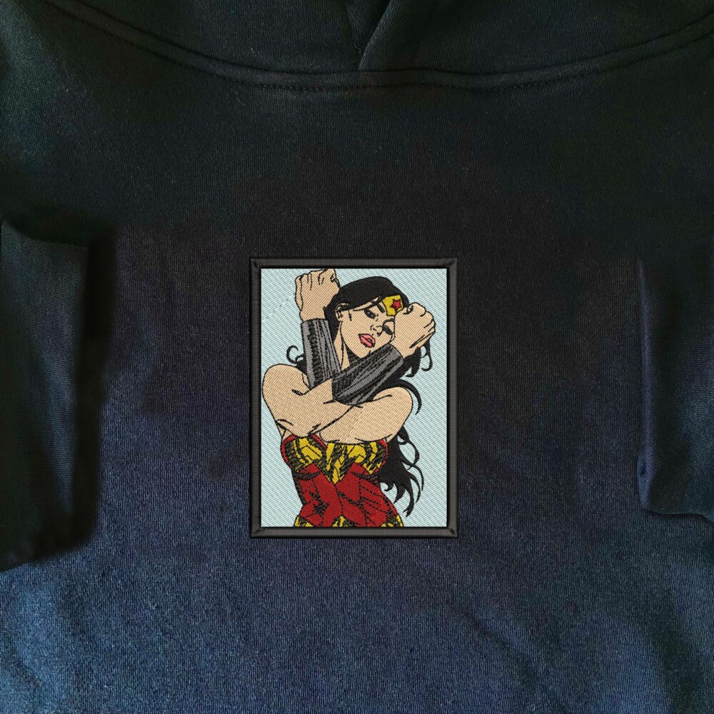Wonder Woman Art Embroidered Hoodie Navy (1)