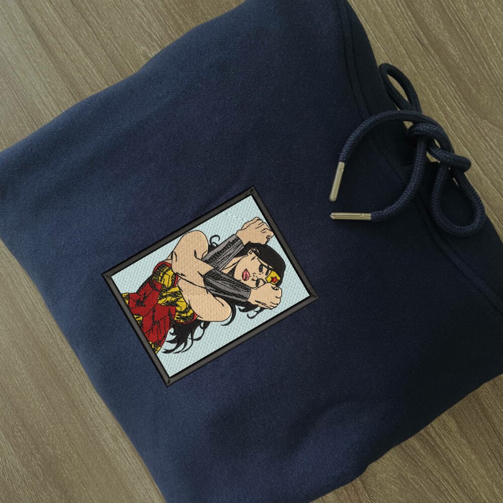 Wonder Woman Art Embroidered Hoodie Navy (2)
