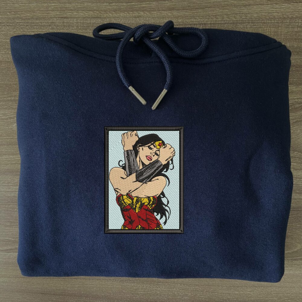 Wonder Woman Art Embroidered Hoodie Navy (3)