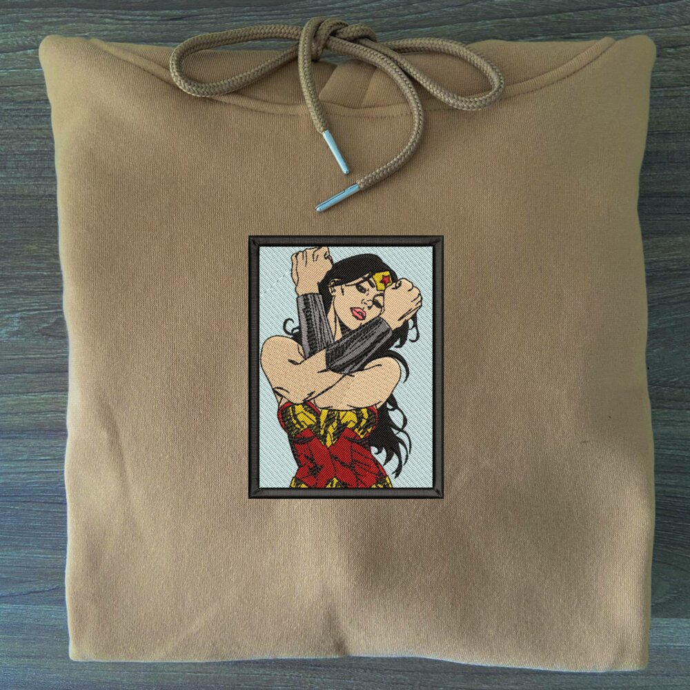Wonder Woman Art Embroidered Hoodie Sand (1)