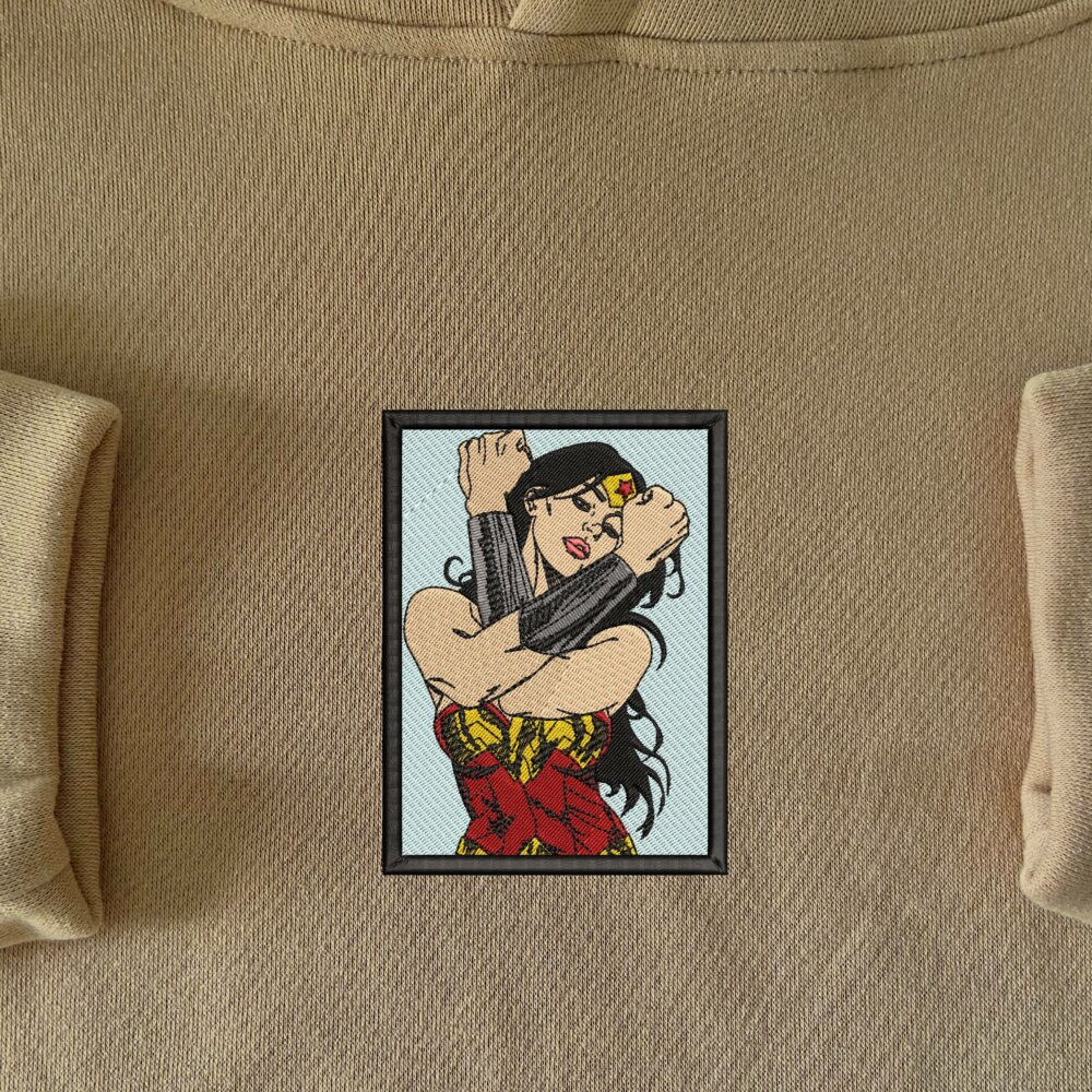 Wonder Woman Art Embroidered Hoodie Sand (2)