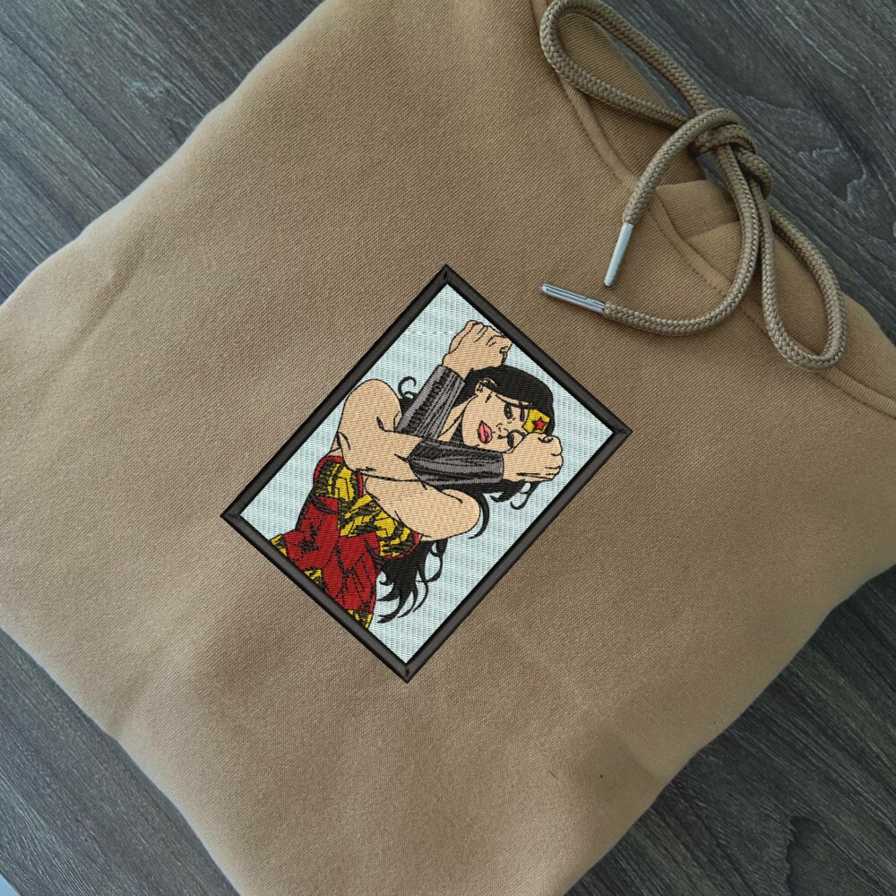 Wonder Woman Art Embroidered Hoodie Sand (3)