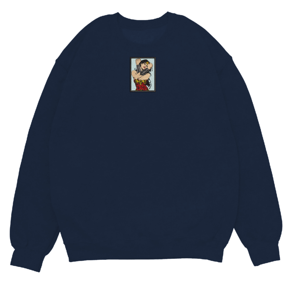 Wonder Woman Art Embroidered Sweatshirt Navy