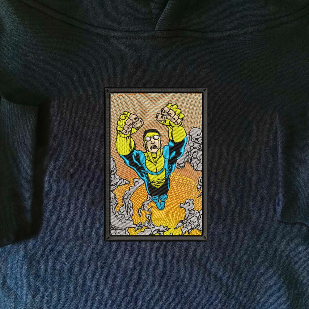 Unbeatable Hero Art Embroidered Hoodie Navy (1)